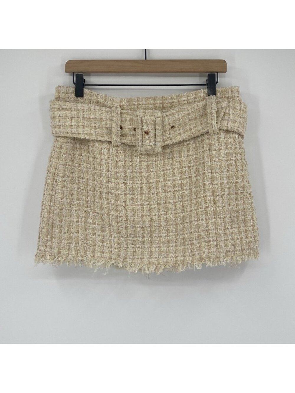 Walter Baker Size 8 Beige White Tweed Mini Skirt Belted 90s Academia Preppy
